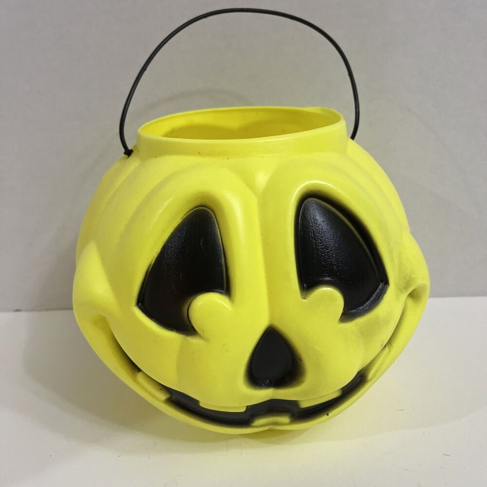 Vtg General Foam Plastics Blow Mold Pumpkin Bucket Halloween Jack Lantern D